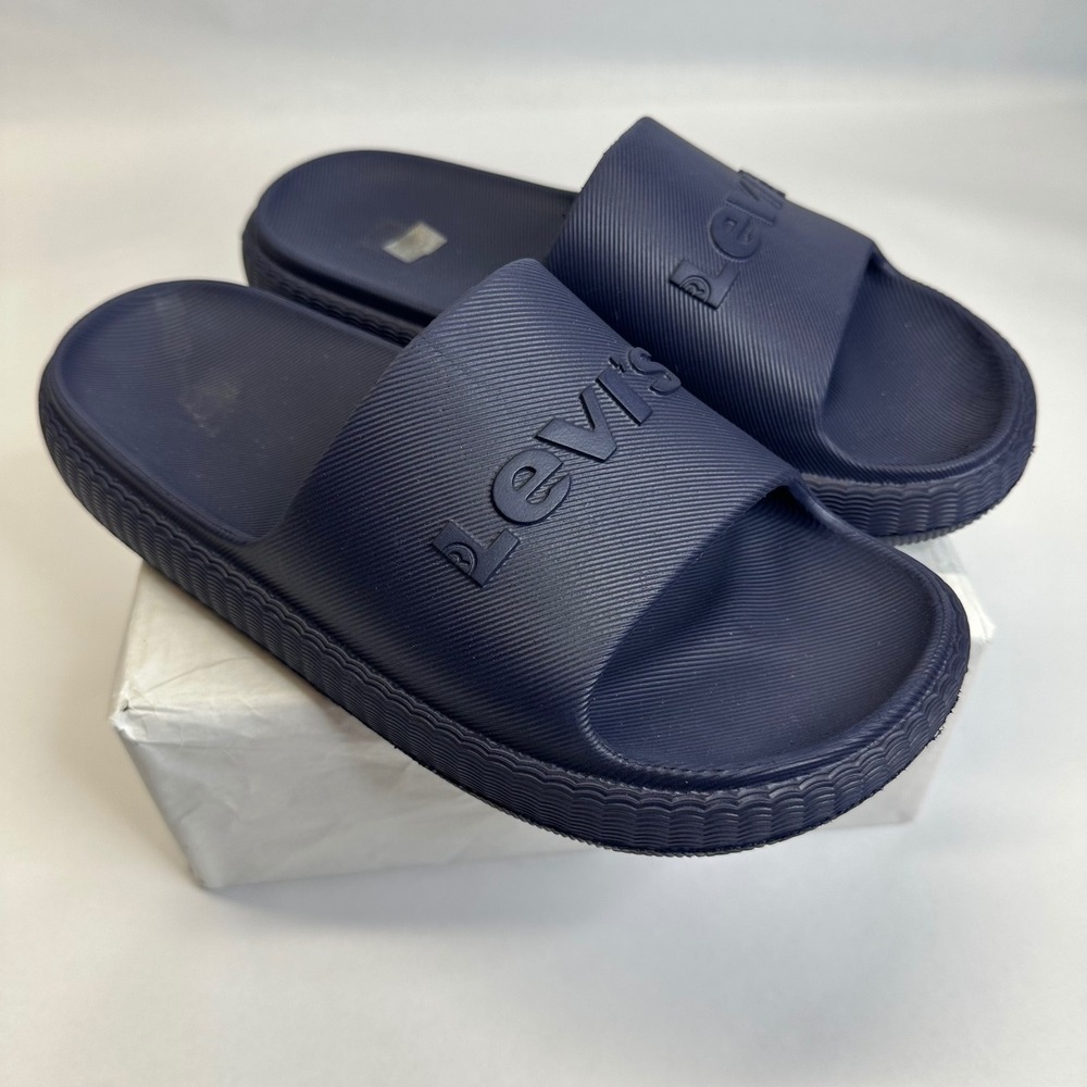 Levis June Next Mens Navy Blue EVA Slide Sandals Size 8 Embossed Logo